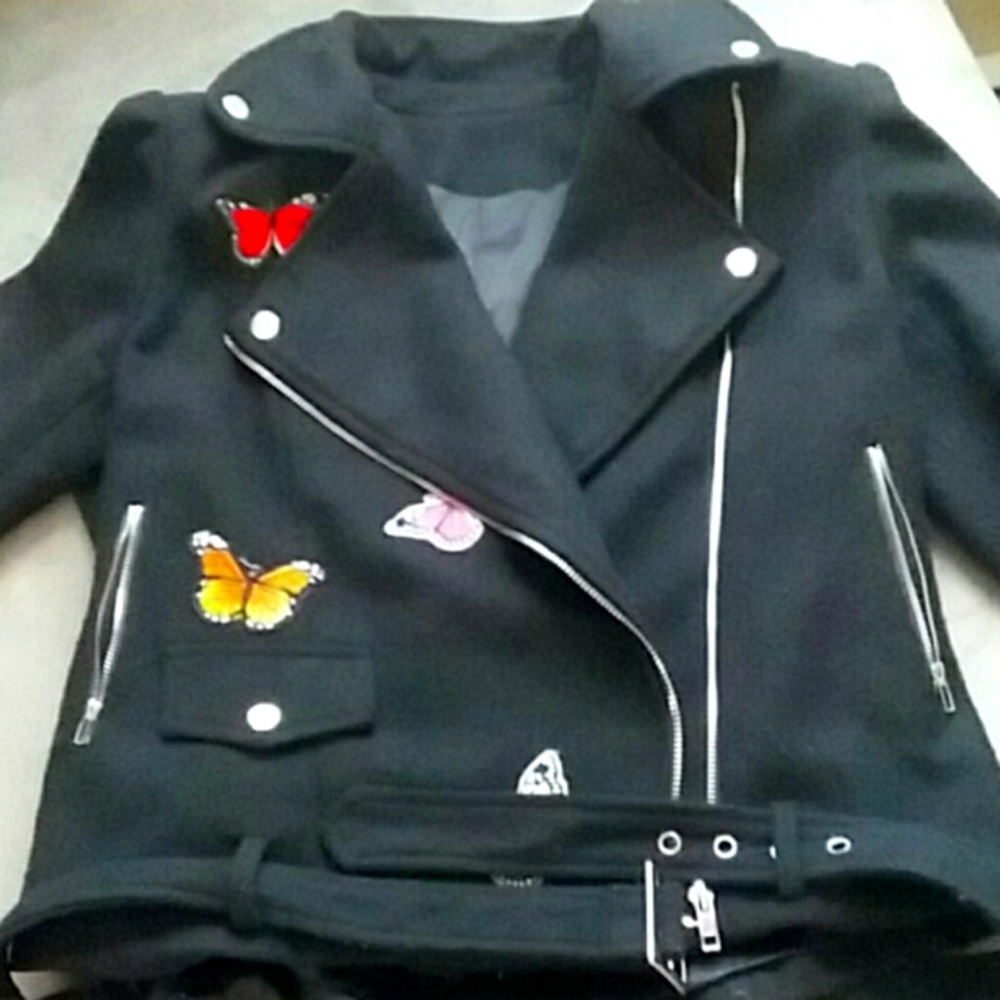 Moto jacket with Butterflies wool jacket